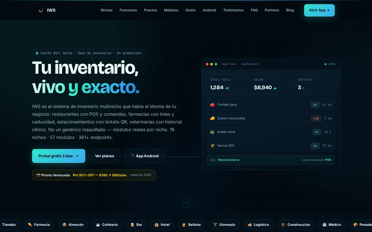 IWS Landing — captura real en producción
